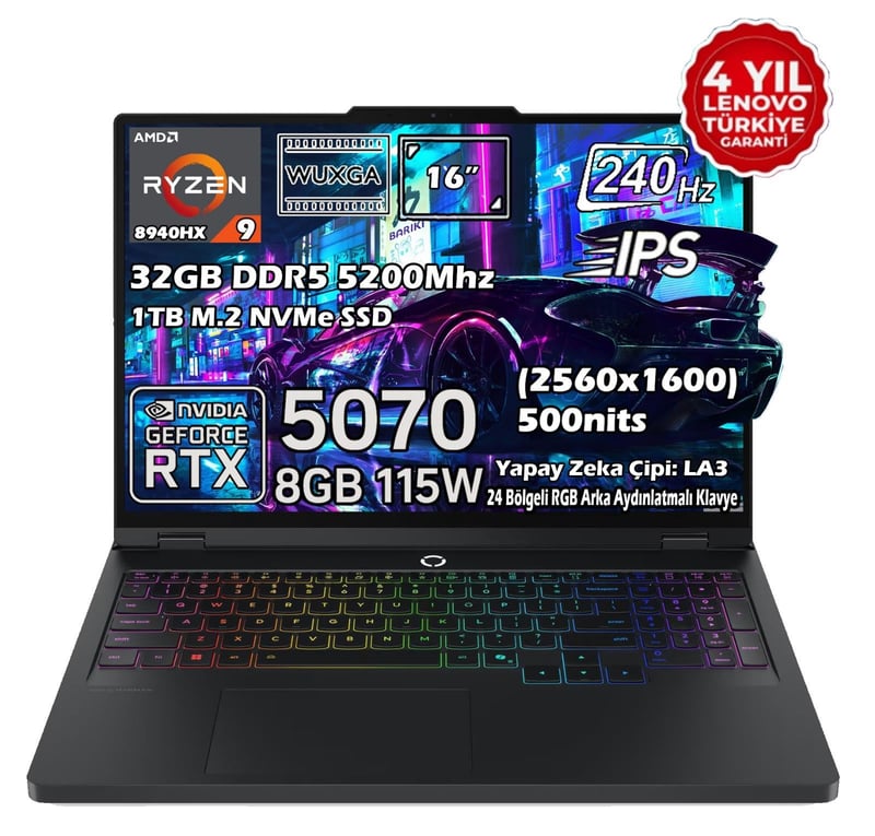 Lenovo Legion Pro 5 16ADR10 Ryzen 9 RTX 5070 Oyuncu Laptop