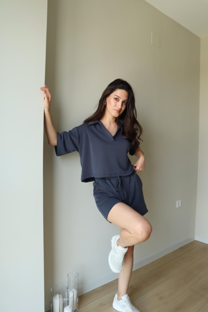 LACİVERT KEİZA MODAL KUMAŞ ŞORTLU TAKIM