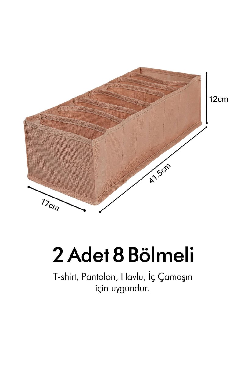 Rek Home 2'li Set Bej 8 Bölmeli Dolap Çekmece İçi Akordiyon Tipi Katlanır Çamaşır Düzenleyici Organizer