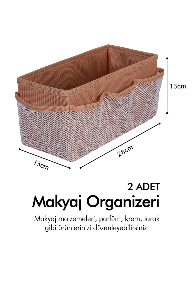 Rek Home 2'li Set Bej Makyaj Kozmetik Düzenleyici Organizer Makyaj Kutusu