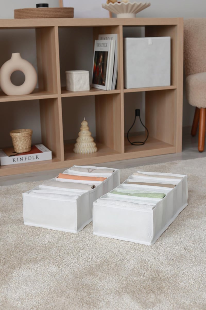 Rek Home 2'li Set Beyaz 7 Bölmeli Dolap Çekmece İçi Akordiyon Tipi Katlanır Çamaşır Düzenleyici Organizer