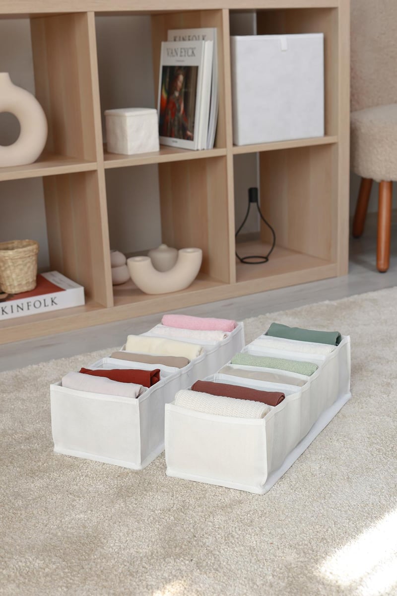 Rek Home 2'li Set Beyaz 8 Bölmeli Dolap Çekmece İçi Akordiyon Tipi Katlanır Çamaşır Düzenleyici Organizer