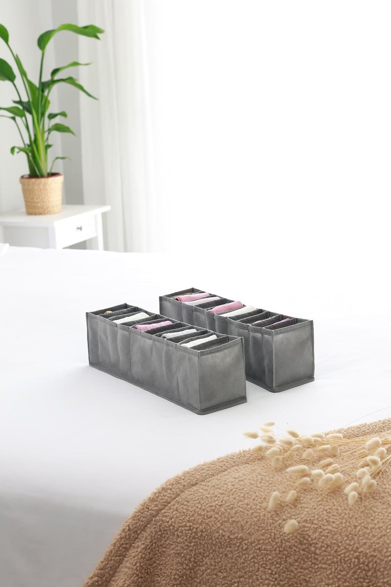 Rek Home 2'li Set Gri 10 Bölmeli Dolap Çekmece İçi Akordiyon Tipi Katlanır Çamaşır Düzenleyici Organizer