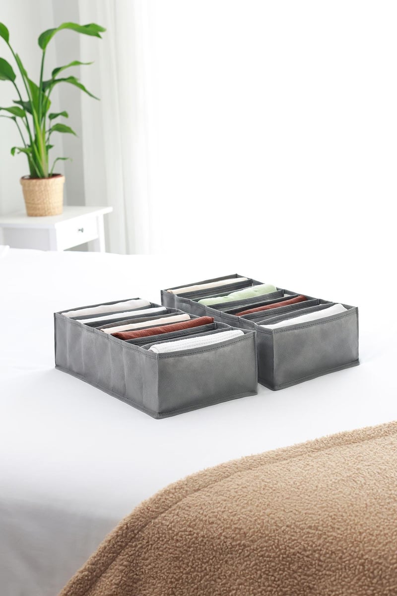 Rek Home 2'li Set Gri 7 Bölmeli Dolap Çekmece İçi Akordiyon Tipi Katlanır Çamaşır Düzenleyici Organizer
