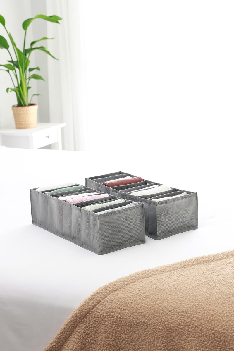 Rek Home 2'li Set Gri 8 Bölmeli Dolap Çekmece İçi Akordiyon Tipi Katlanır Çamaşır Düzenleyici Organizer
