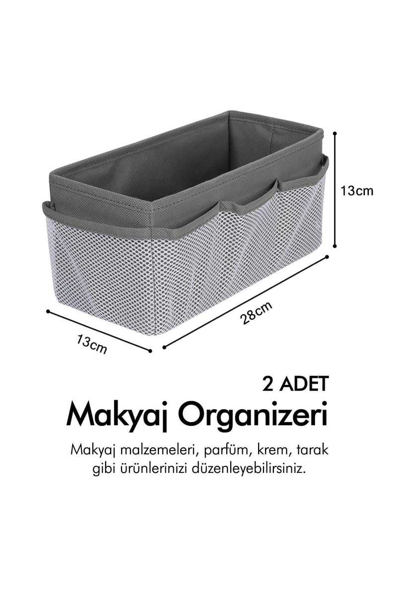 Rek Home 2'li Set Gri Makyaj Kozmetik Düzenleyici Organizer Makyaj Kutusu