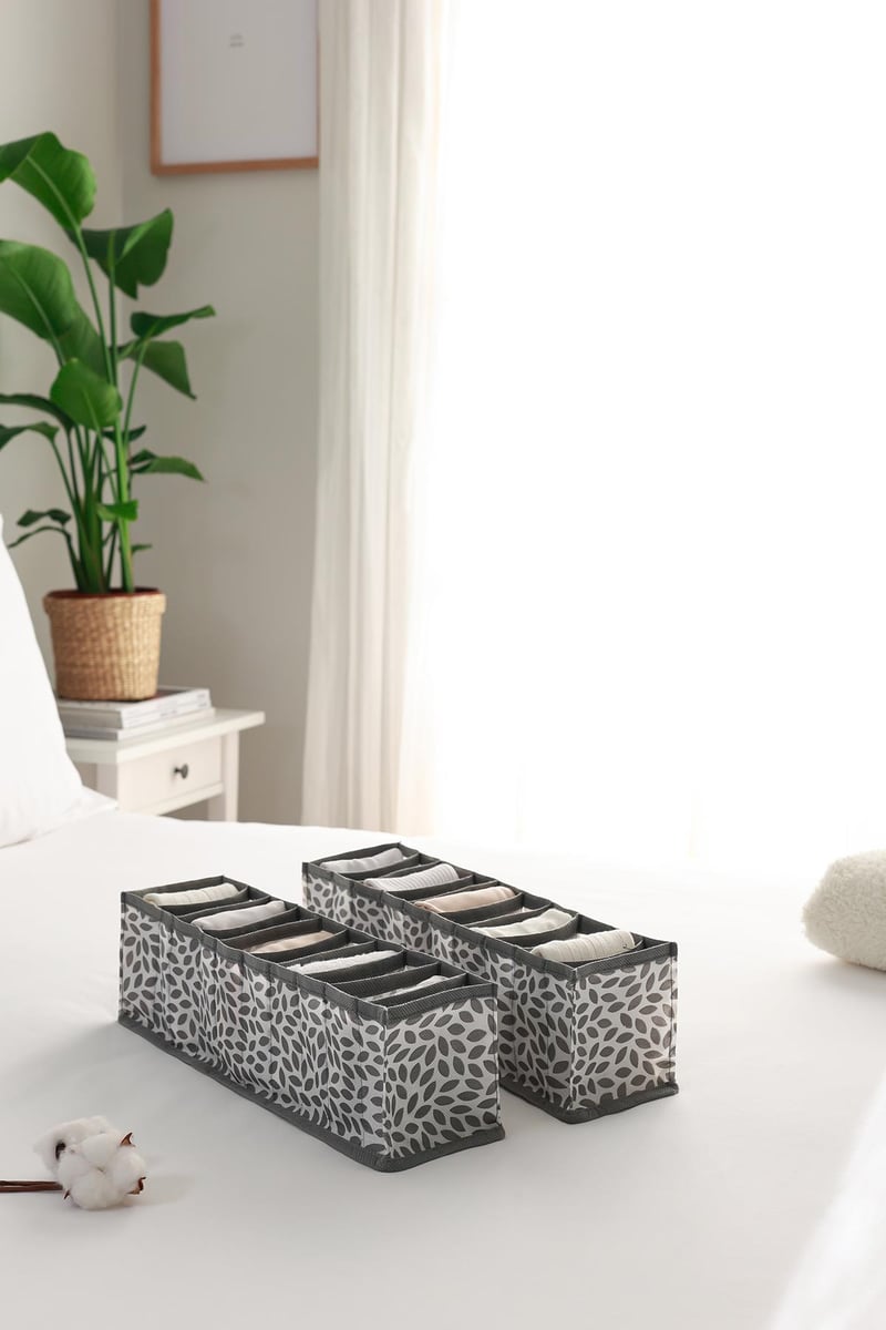 Rek Home 2'li Set Yaprak Gri 10 Bölmeli Dolap Çekmece İçi Akordiyon Tipi Katlanır Çamaşır Düzenleyici Organizer