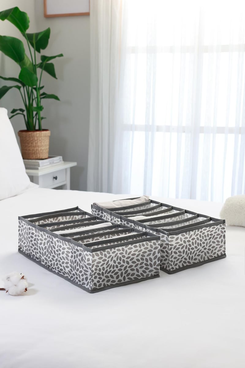 Rek Home 2'li Set Yaprak Gri 7 Bölmeli Dolap Çekmece İçi Akordiyon Tipi Katlanır Çamaşır Düzenleyici Organizer