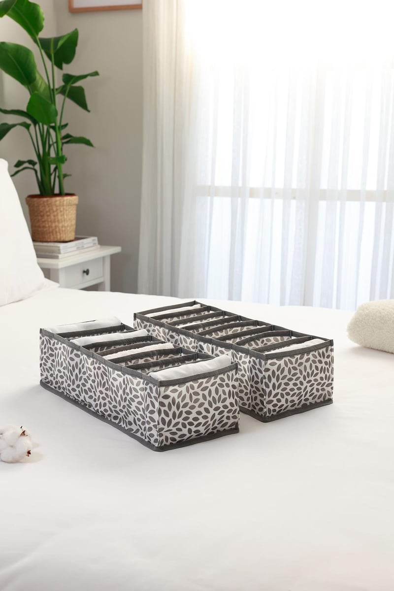 Rek Home 2'li Set Yaprak Gri 8 Bölmeli Dolap Çekmece İçi Akordiyon Tipi Katlanır Çamaşır Düzenleyici Organizer