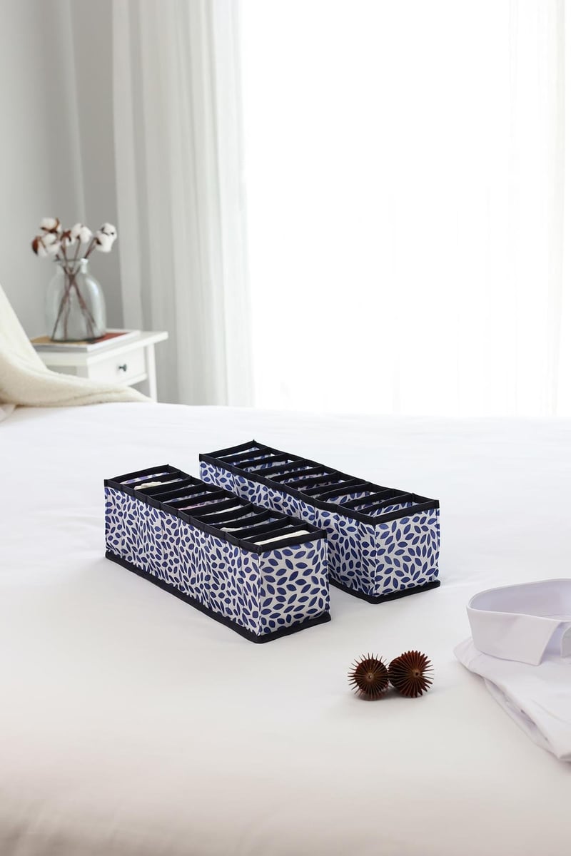Rek Home 2'li Set Yaprak Lacivert 10 Bölmeli Dolap Çekmece İçi Akordiyon Tipi Katlanır Çamaşır Düzenleyici Organizer