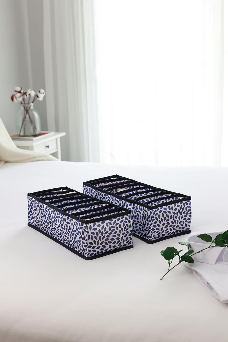 Rek Home 2'li Set Yaprak Lacivert 8 Bölmeli Dolap Çekmece İçi Akordiyon Tipi Katlanır Çamaşır Düzenleyici Organizer