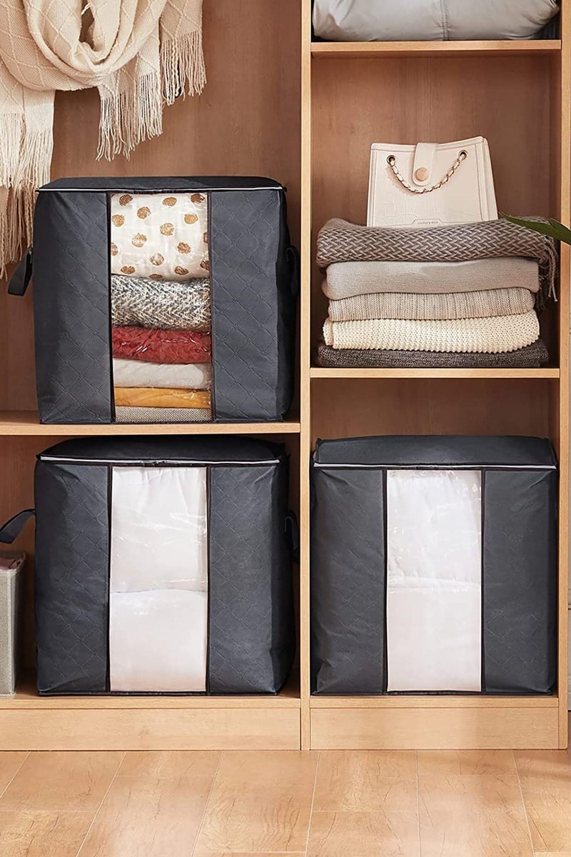 Rek Home 3 Adet Pencereli Gri Yastık Yorgan Kazak Hurcu / 50x50x36