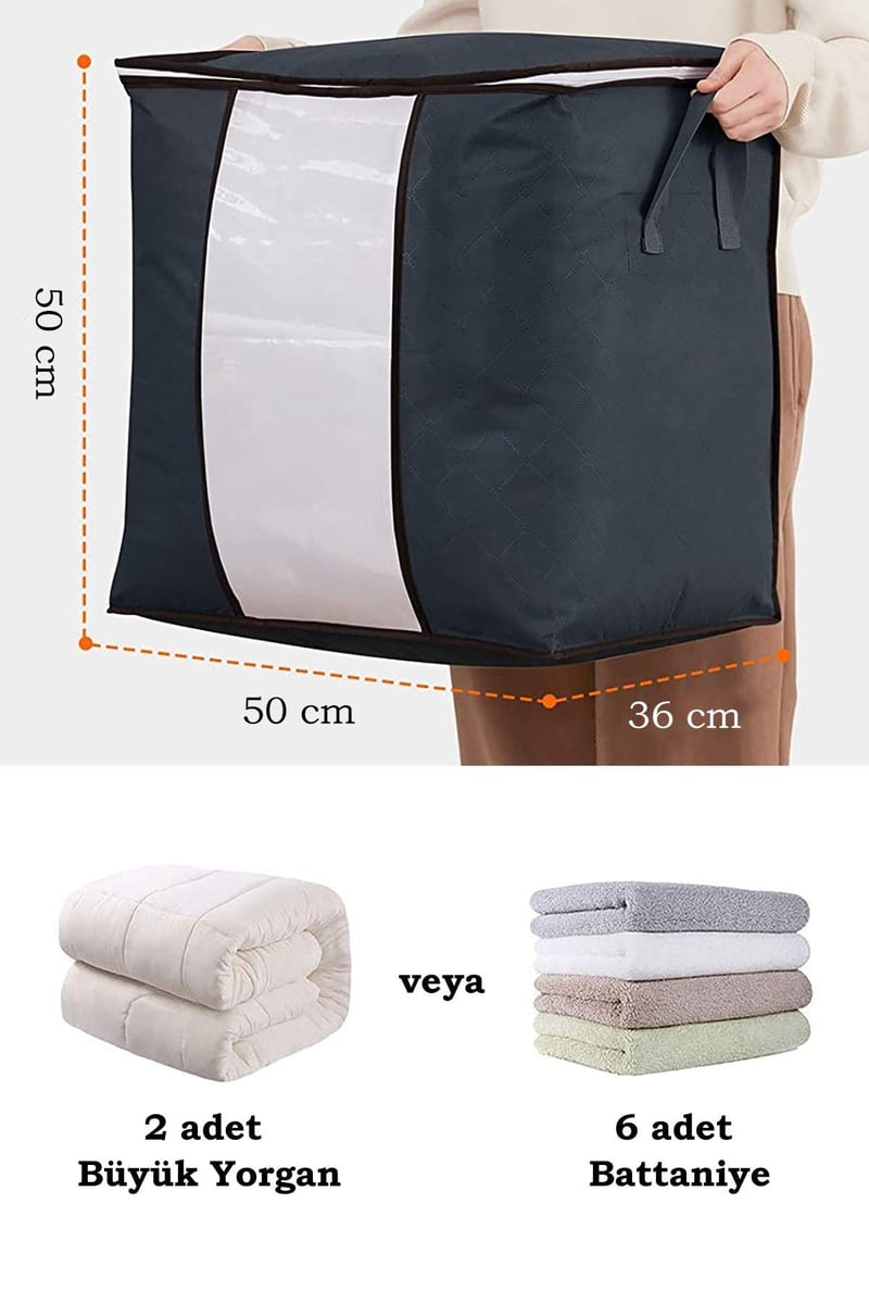 Rek Home 3 Adet Pencereli Gri Yastık Yorgan Kazak Hurcu / 50x50x36