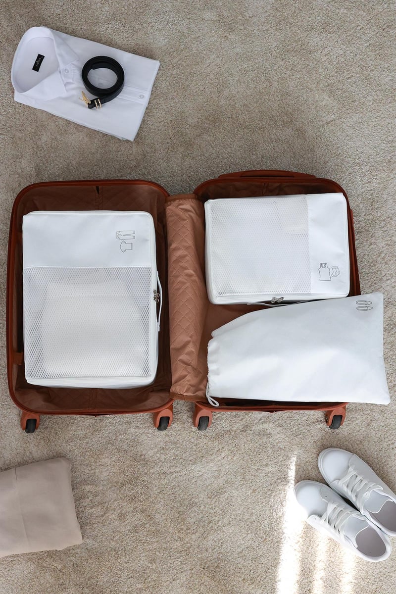 Rek Home 3'lü Beyaz Valiz Düzenleyici Bavul İçi Organizer Set Seyehat Hurcu