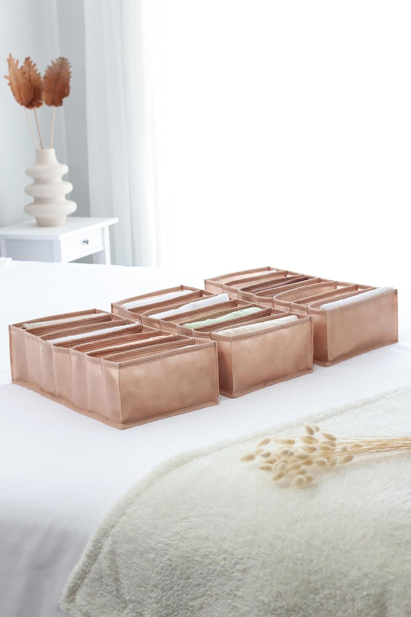 Rek Home 3'lü Set Bej 7 Bölmeli Dolap Çekmece İçi Akordiyon Tipi Katlanır Çamaşır Düzenleyici Organizer
