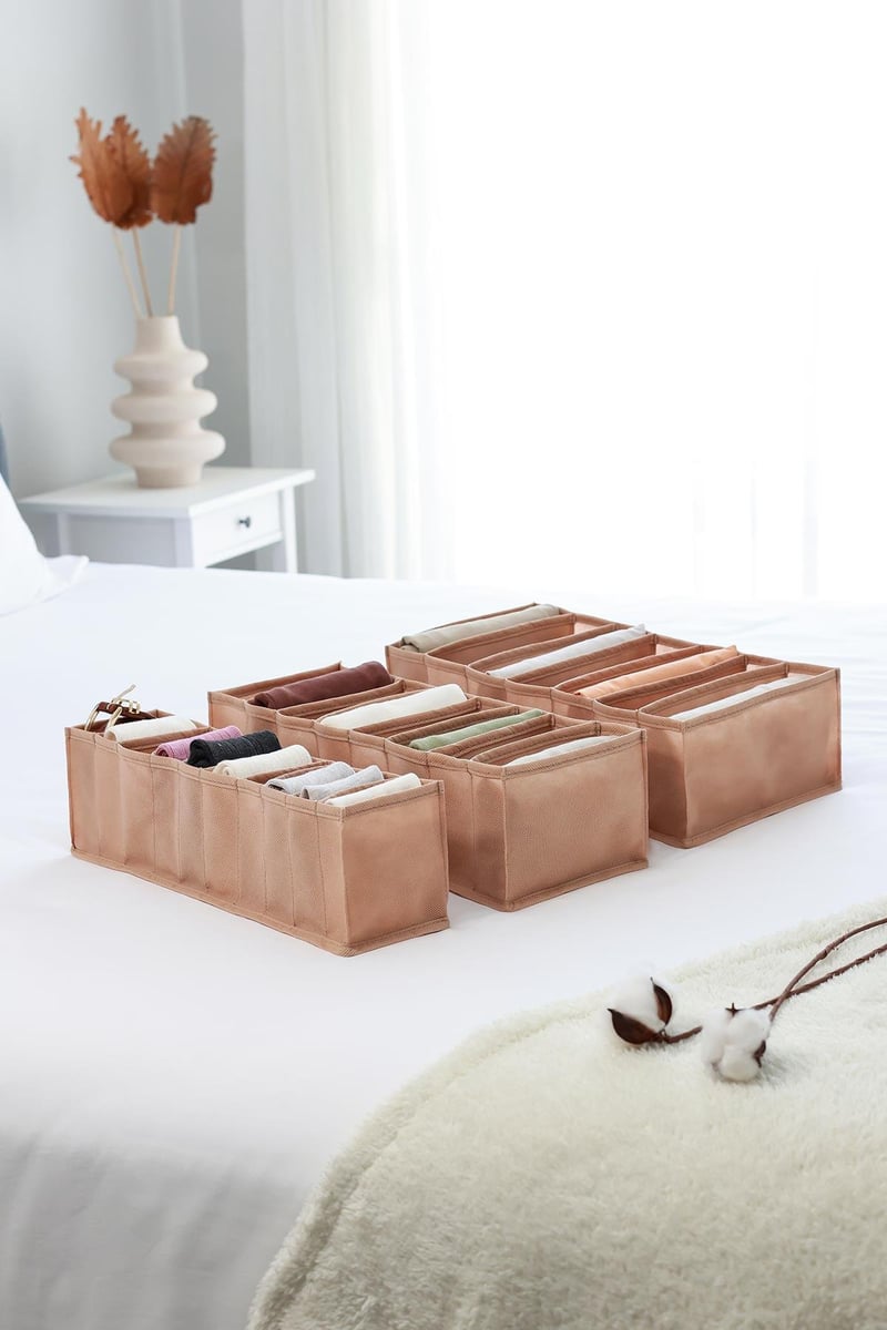 Rek Home 3'lü Set Bej Dolap Çekmece İçi Akordiyon Tipi Katlanır Çamaşır Düzenleyici Organizer