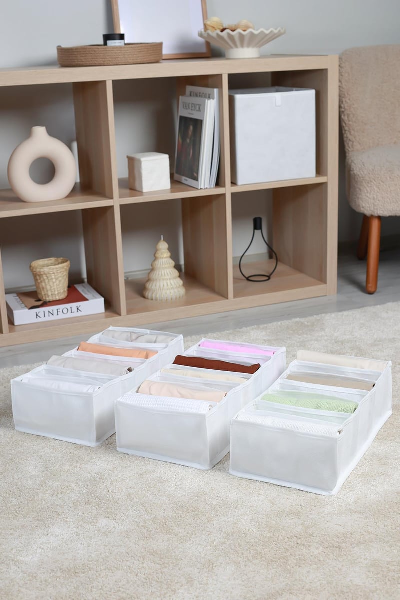 Rek Home 3'lü Set Beyaz 7 Bölmeli Dolap Çekmece İçi Akordiyon Tipi Katlanır Çamaşır Düzenleyici Organizer
