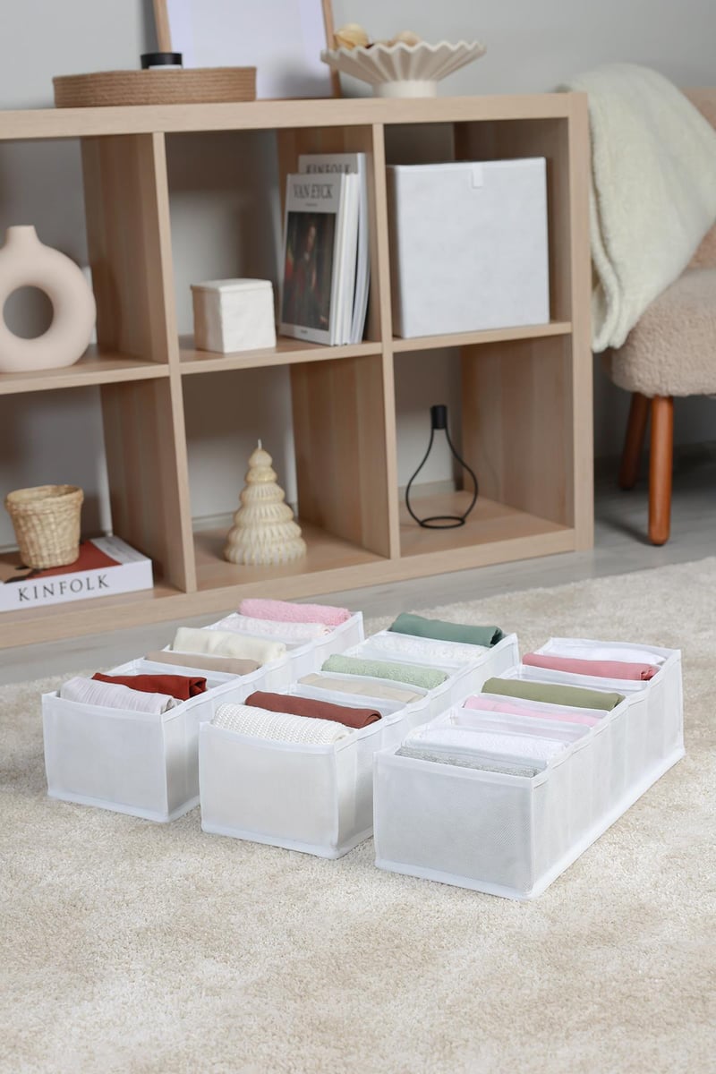 Rek Home 3'lü Set Beyaz 8 Bölmeli Dolap Çekmece İçi Akordiyon Tipi Katlanır Çamaşır Düzenleyici Organizer