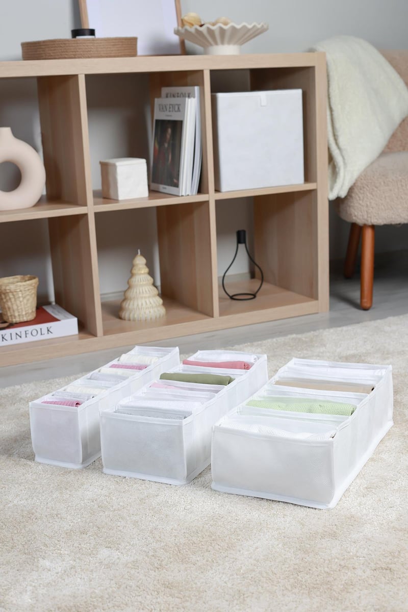 Rek Home 3'lü Set Beyaz Dolap Çekmece İçi Akordiyon Tipi Katlanır Çamaşır Düzenleyici Organizer