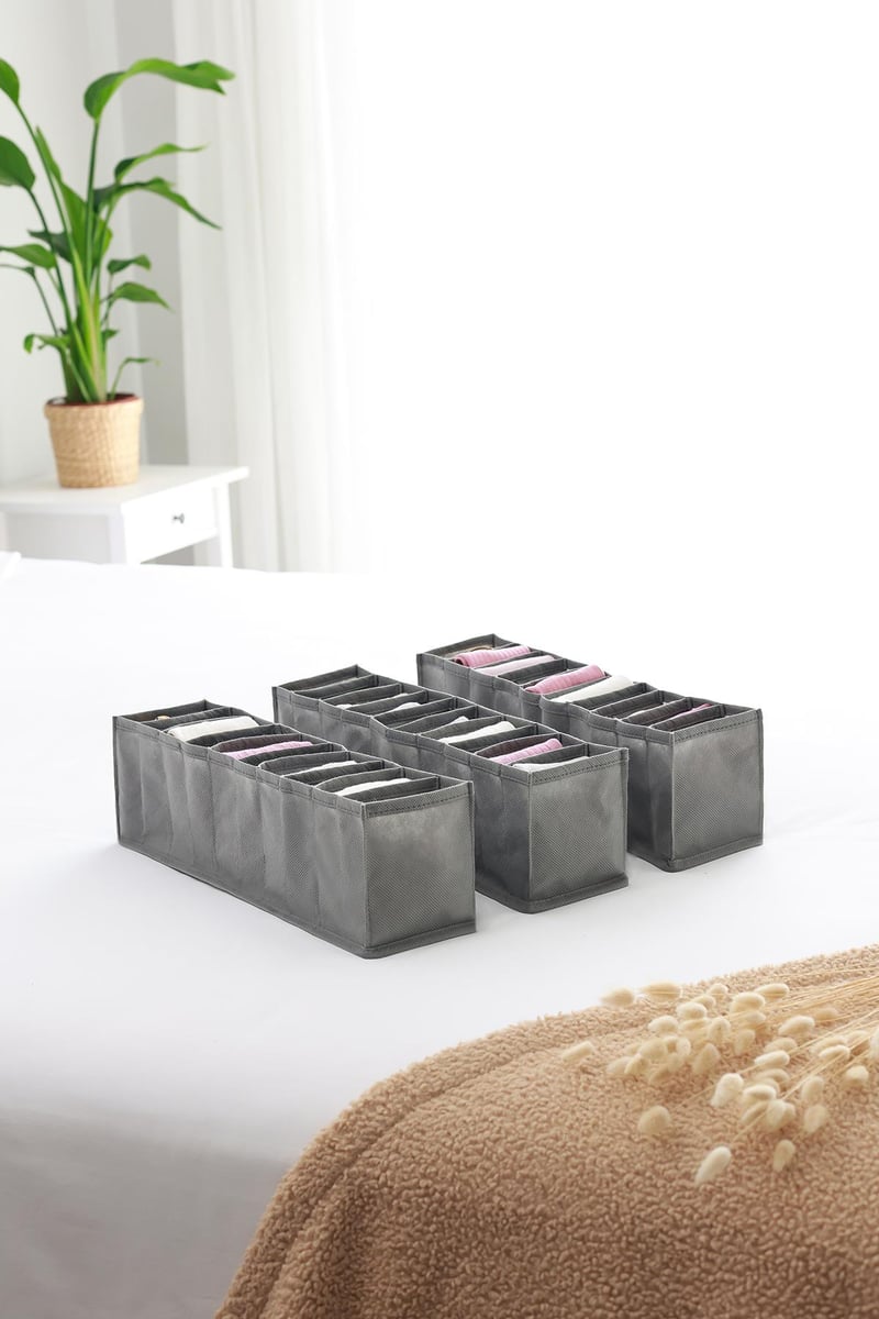 Rek Home 3'lü Set Gri 10 Bölmeli Dolap Çekmece İçi Akordiyon Tipi Katlanır Çamaşır Düzenleyici Organizer