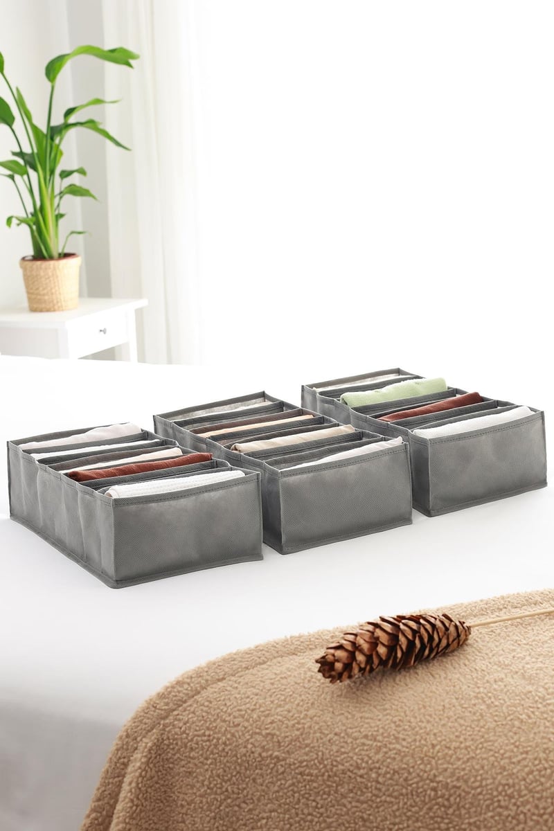 Rek Home 3'lü Set Gri 7 Bölmeli Dolap Çekmece İçi Akordiyon Tipi Katlanır Çamaşır Düzenleyici Organizer