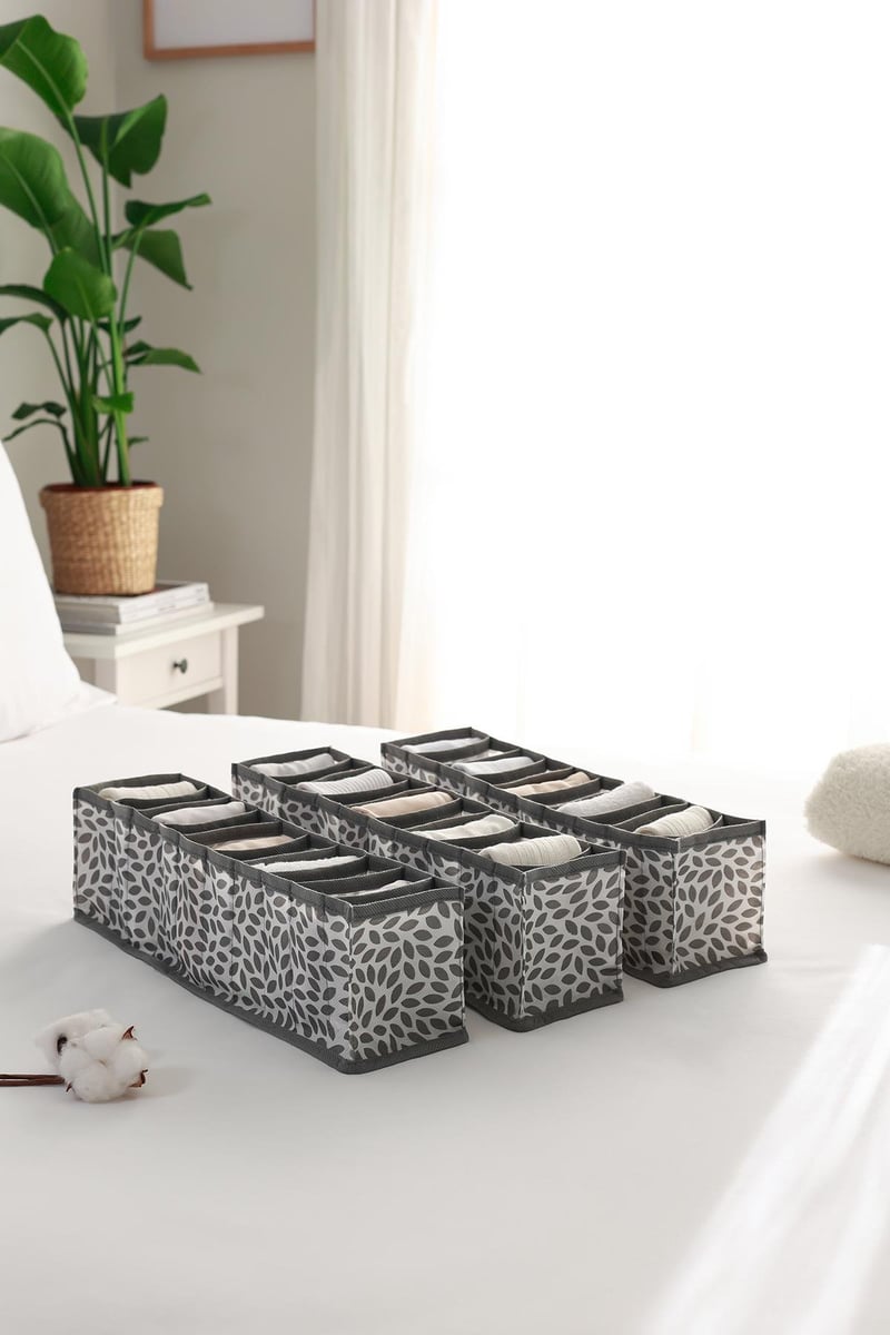 Rek Home 3'lü Set Yaprak Gri 10 Bölmeli Dolap Çekmece İçi Akordiyon Tipi Katlanır Çamaşır Düzenleyici Organizer