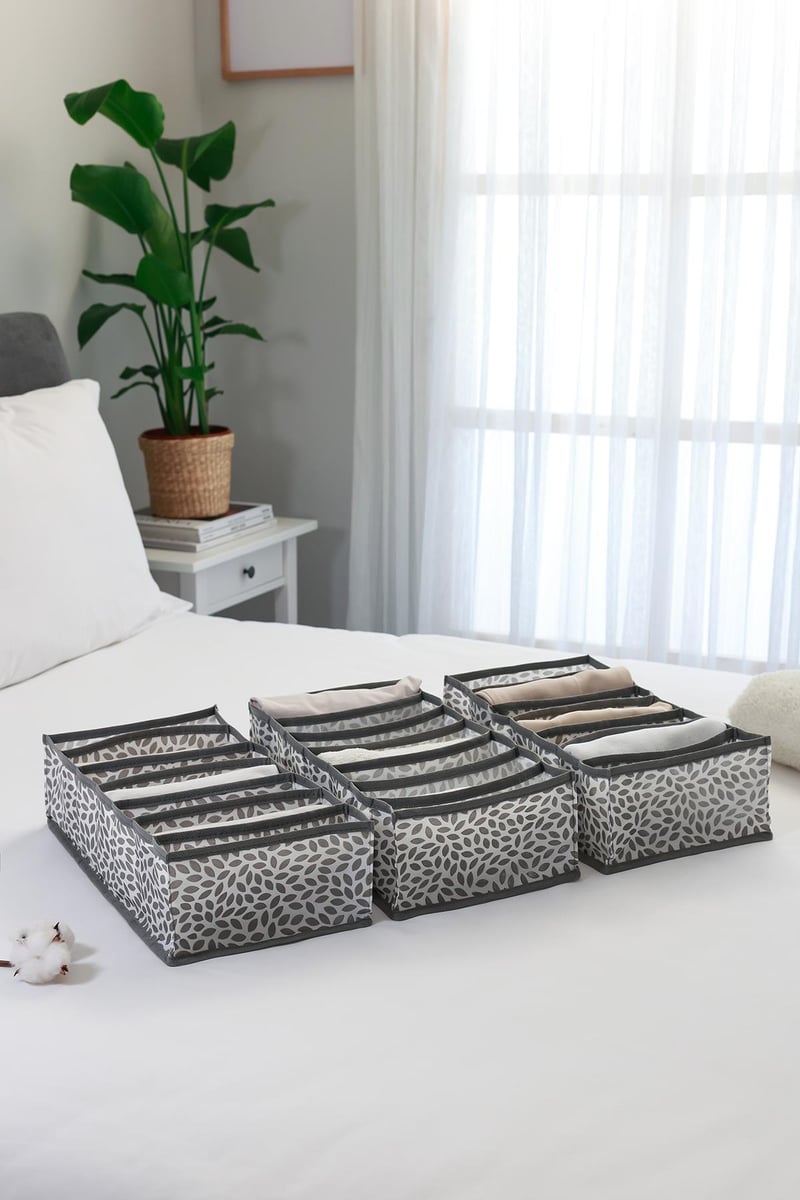 Rek Home 3'lü Set Yaprak Gri 7 Bölmeli Dolap Çekmece İçi Akordiyon Tipi Katlanır Çamaşır Düzenleyici Organizer
