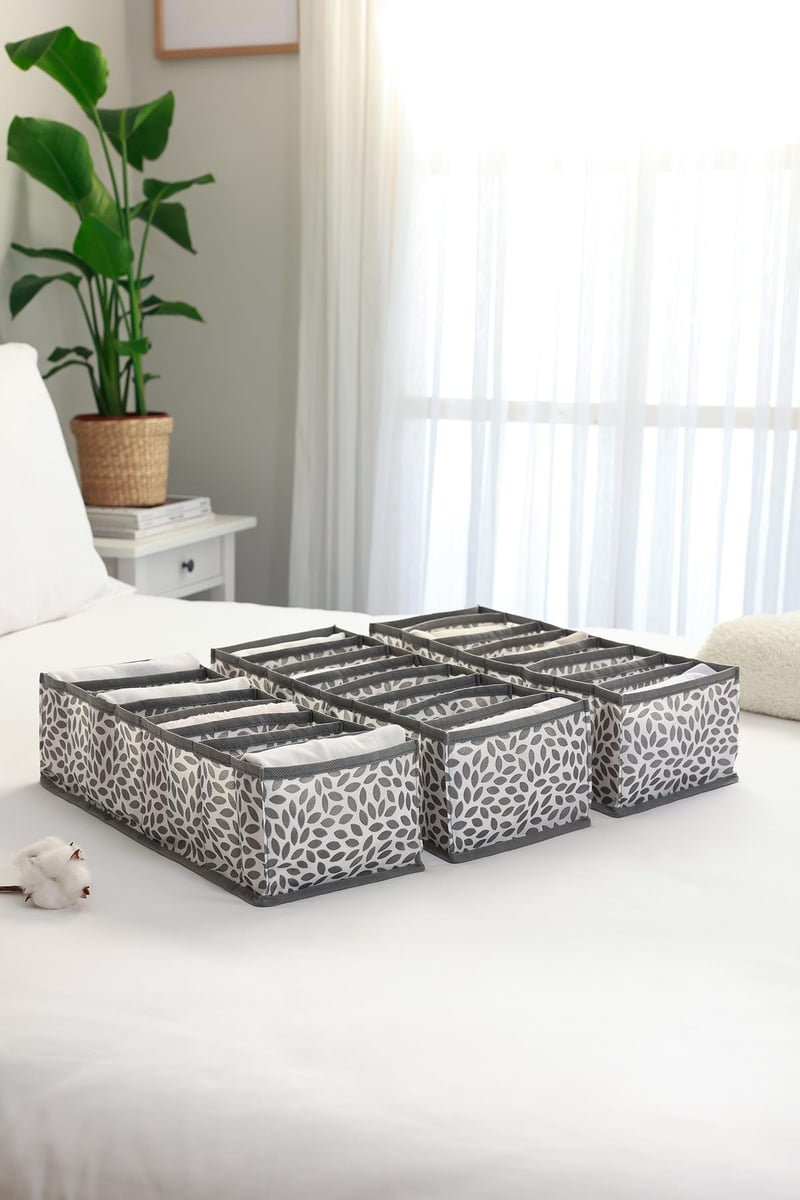 Rek Home 3'lü Set Yaprak Gri 8 Bölmeli Dolap Çekmece İçi Akordiyon Tipi Katlanır Çamaşır Düzenleyici Organizer