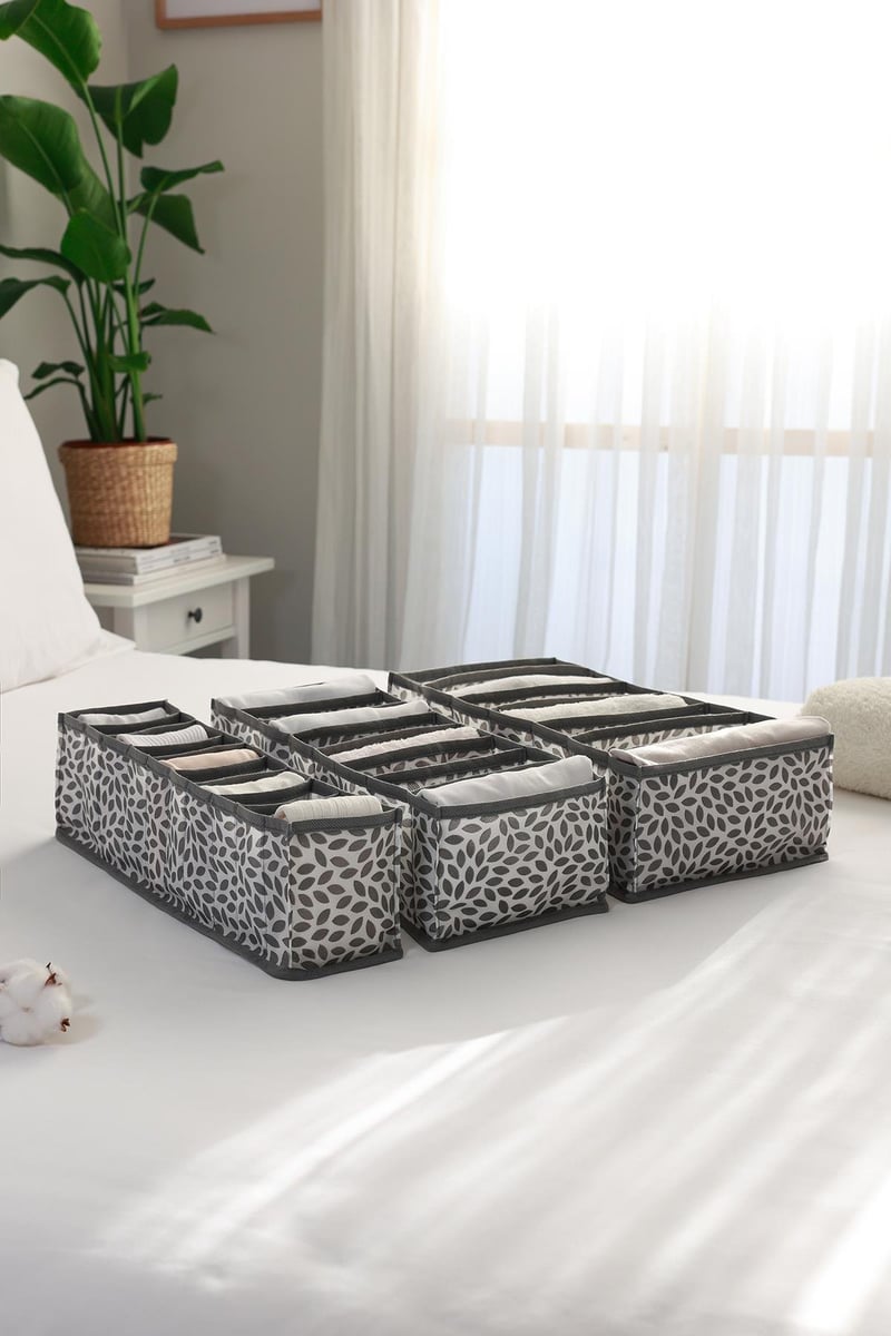 Rek Home 3'lü Set Yaprak Gri Dolap Çekmece İçi Akordiyon Tipi Katlanır Çamaşır Düzenleyici Organizer