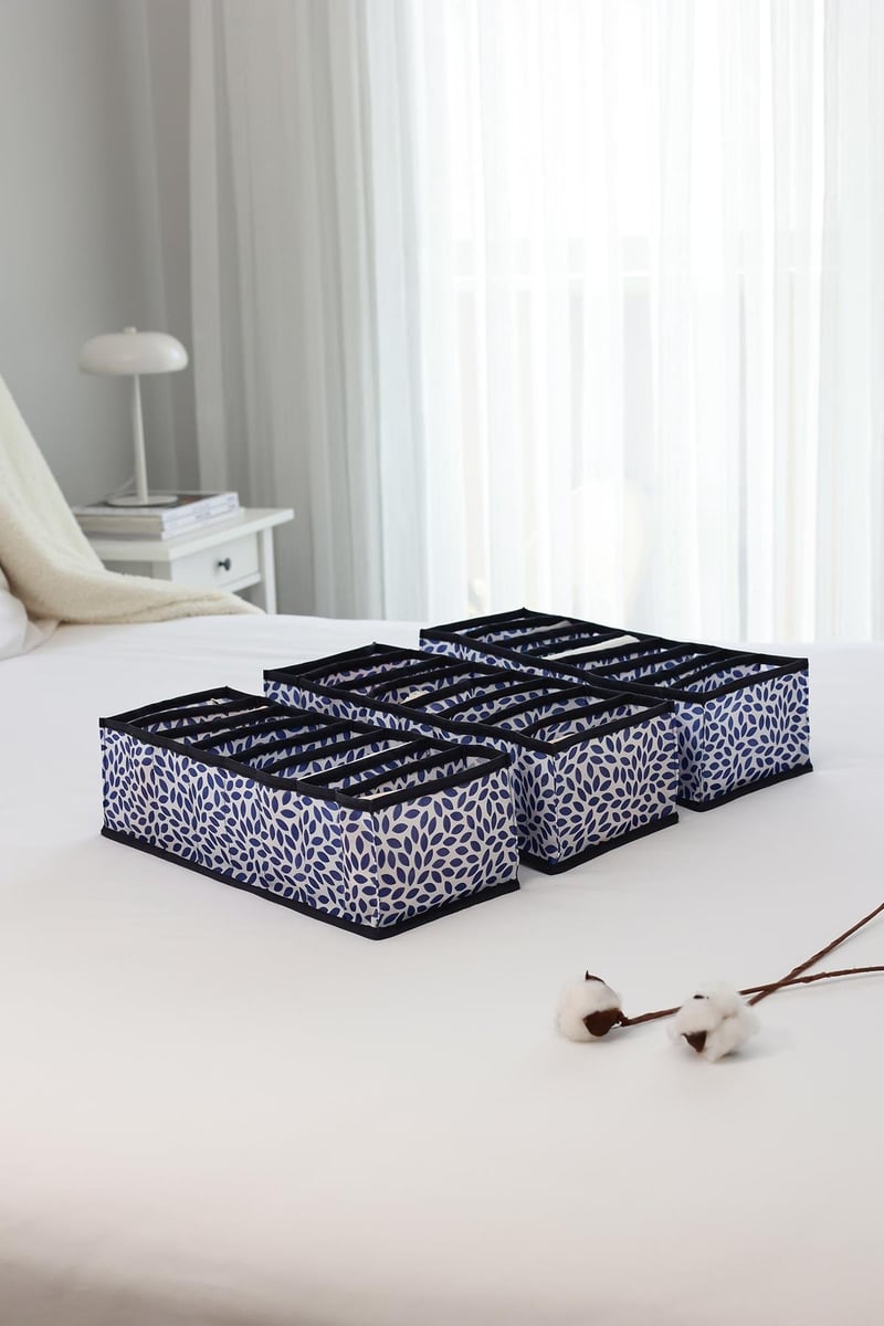Rek Home 3'lü Set Yaprak Lacivert 8 Bölmeli Dolap Çekmece İçi Akordiyon Tipi Katlanır Çamaşır Düzenleyici Organizer