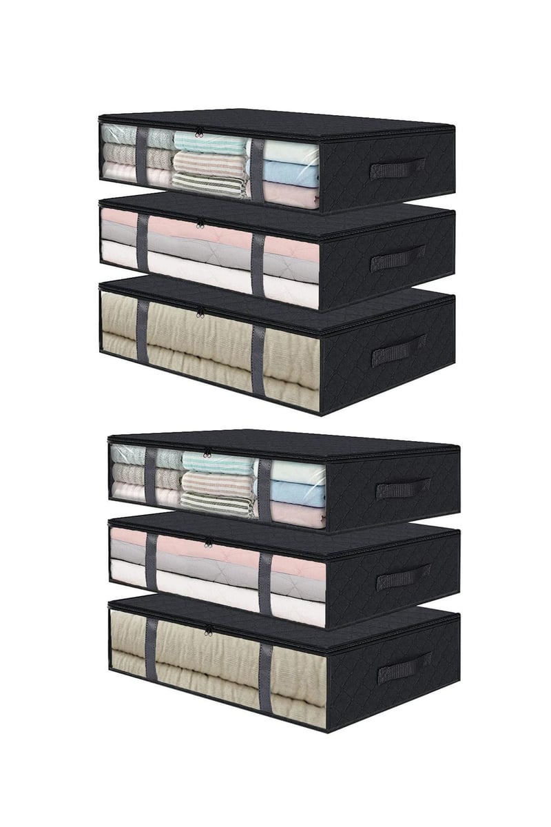Rek Home 6 Adet Pencereli Siyah Baza Altı Yastık Yorgan Kazak Hurcu / 60x45x15