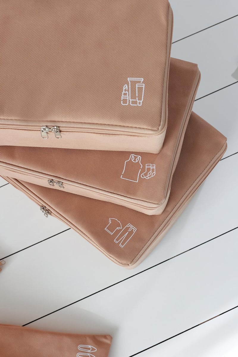 Rek Home 6'lı Bej Valiz Düzenleyici Bavul İçi Organizer Set Seyehat Hurcu