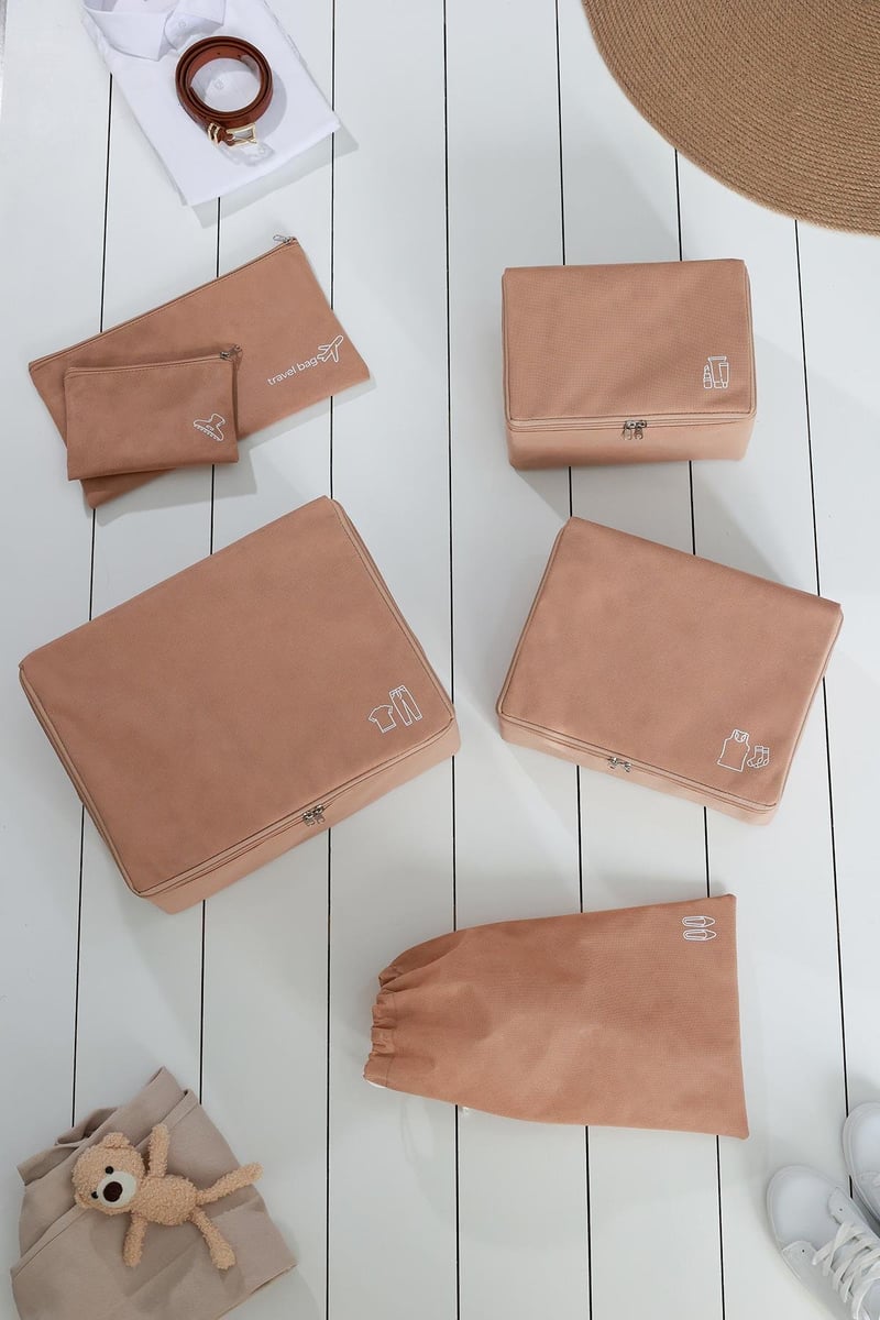 Rek Home 6'lı Bej Valiz Düzenleyici Bavul İçi Organizer Set Seyehat Hurcu