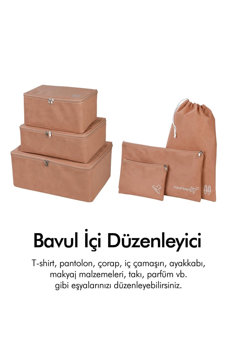 Rek Home 6'lı Bej Valiz Düzenleyici Bavul İçi Organizer Set Seyehat Hurcu