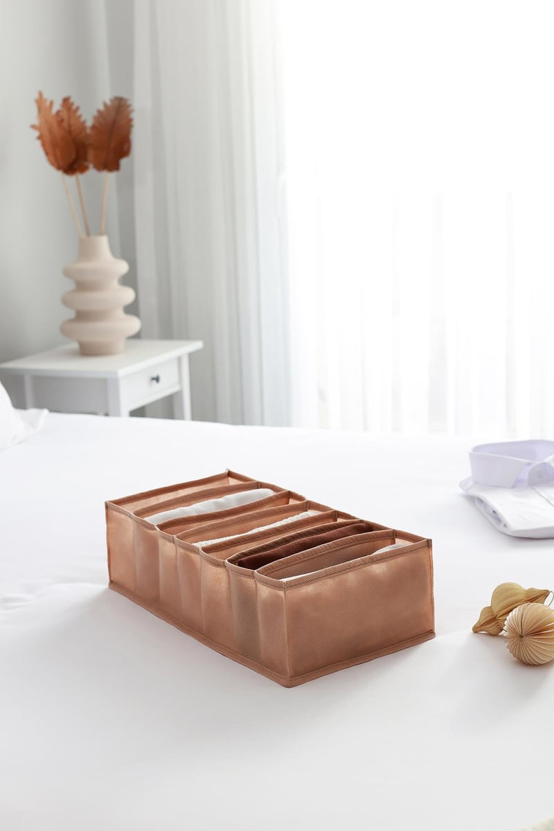 Rek Home 7 Bölmeli Bej Dolap Çekmece İçi Akordiyon Tipi Katlanır Çamaşır Düzenleyici Organizer