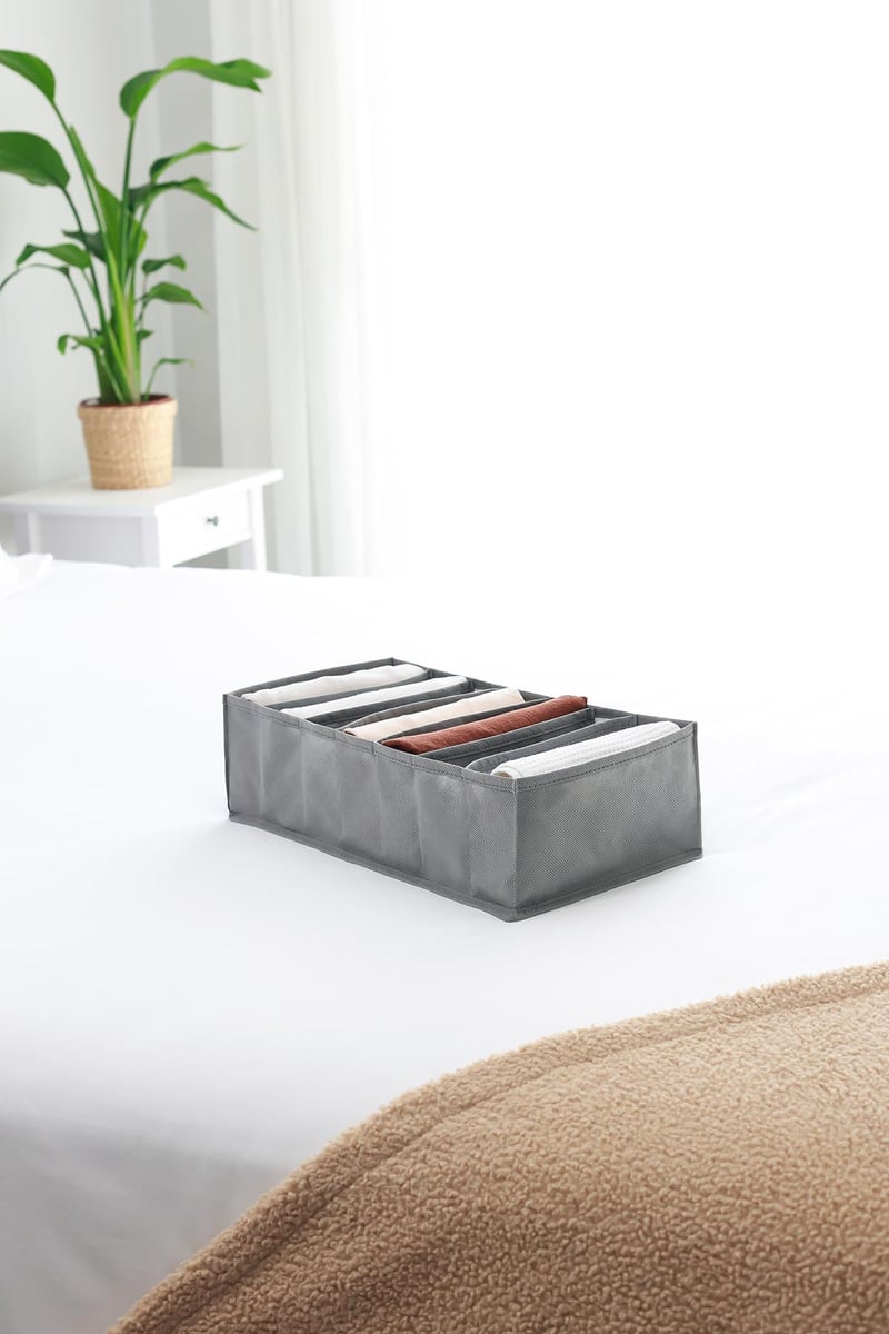 Rek Home 7 Bölmeli Gri Dolap Çekmece İçi Akordiyon Tipi Katlanır Çamaşır Düzenleyici Organizer
