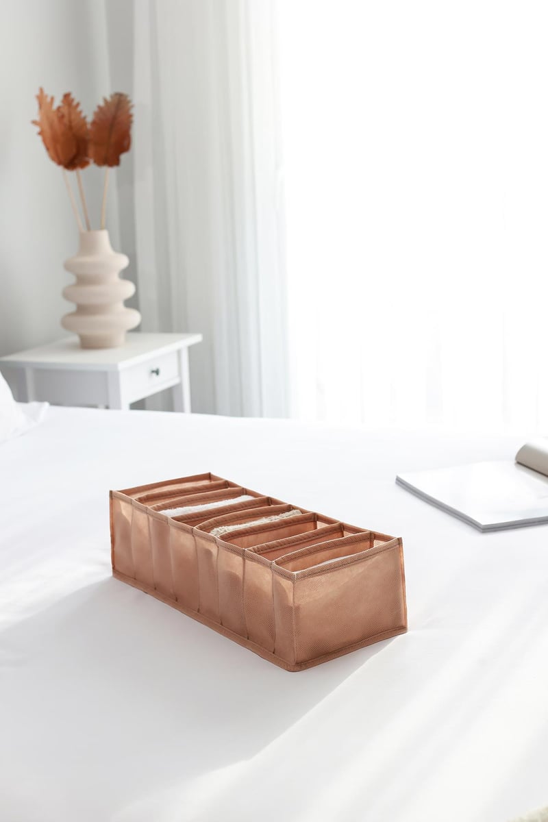 Rek Home 8 Bölmeli Bej Dolap Çekmece İçi Akordiyon Tipi Katlanır Çamaşır Düzenleyici Organizer