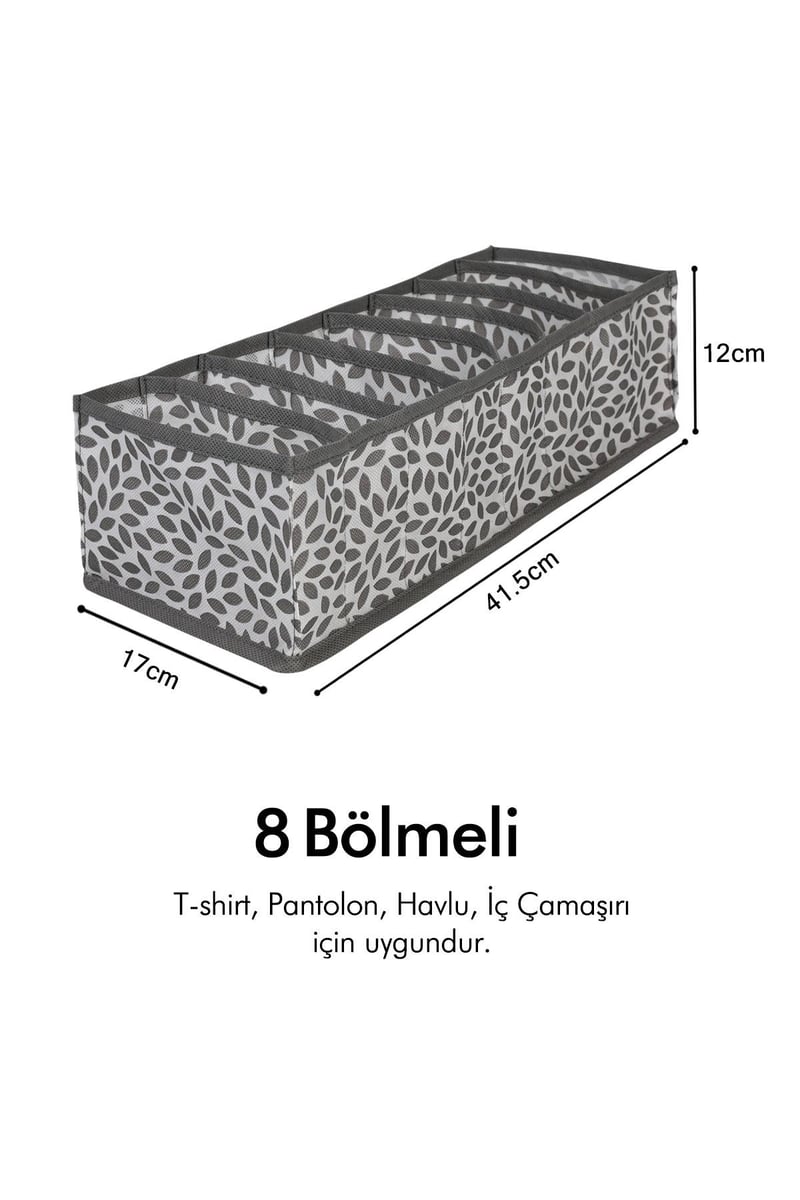 Rek Home 8 Bölmeli Yaprak Gri Dolap Çekmece İçi Akordiyon Tipi Katlanır Çamaşır Düzenleyici Organizer