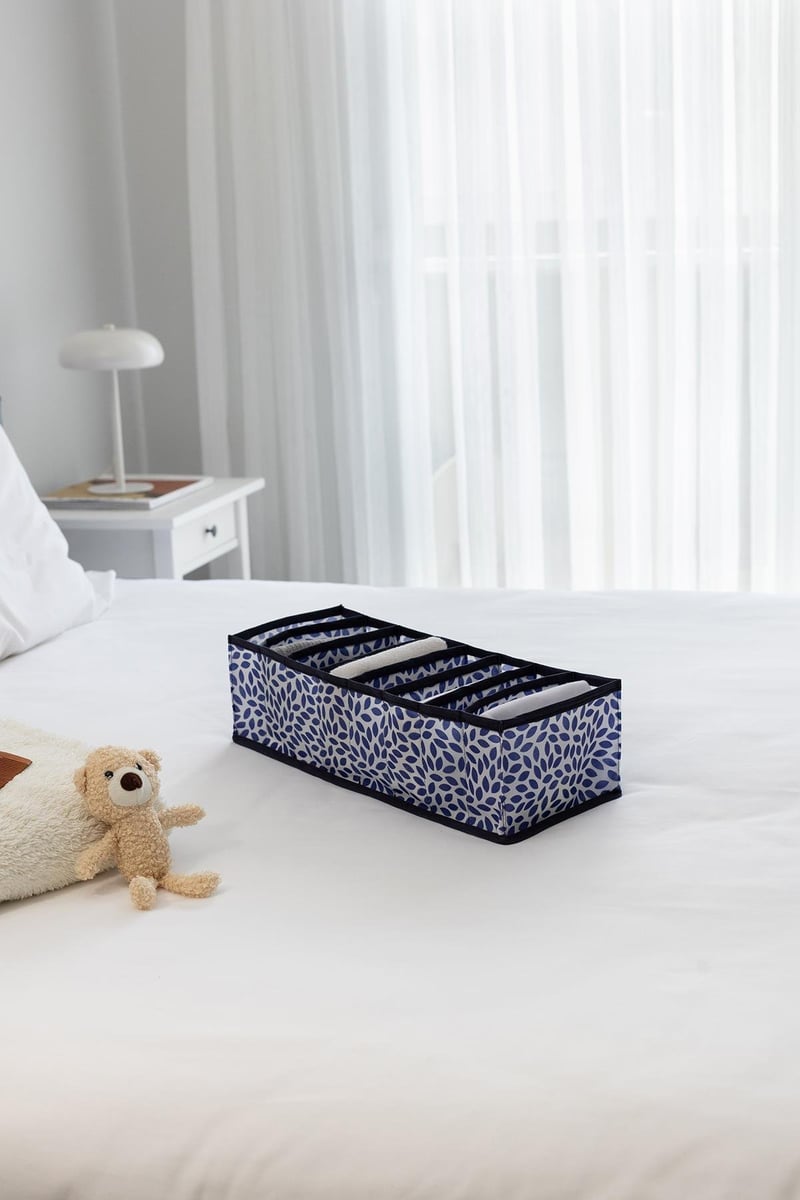 Rek Home 8 Bölmeli Yaprak Lacivert Dolap Çekmece İçi Akordiyon Tipi Katlanır Çamaşır Düzenleyici Organizer