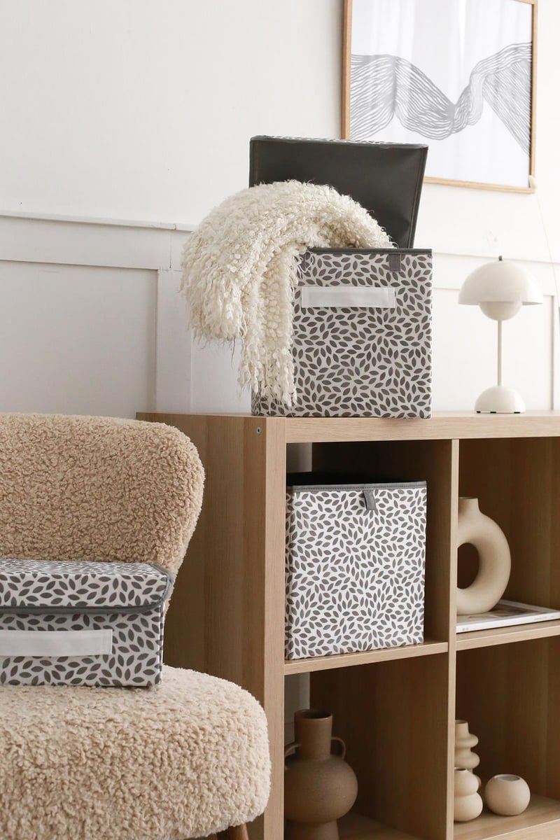 Rek Home Gri Yaprak Kapaklı Dolap İçi Çamaşır Oyuncak Düzenleyici Katlanır Saklama Kutusu 28x28x28