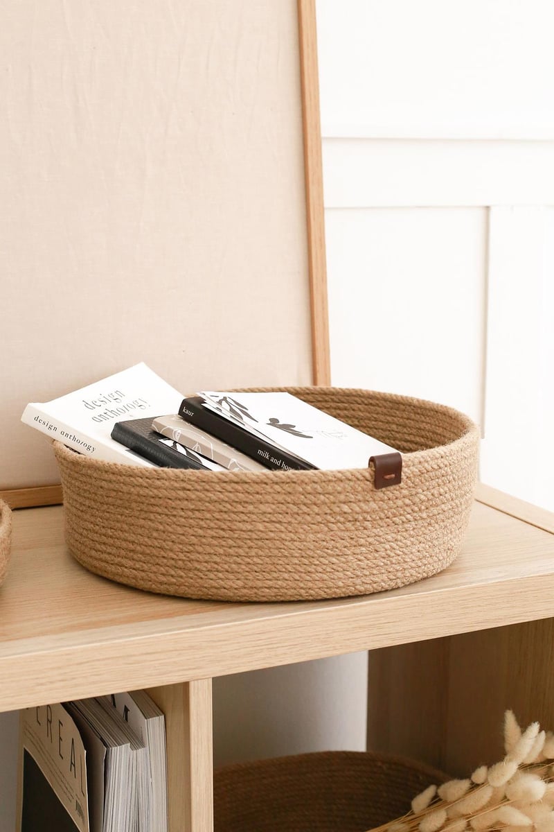 Rek Home Jüt Halat Düzenleyici Saklama Dekoratif Hasır Sepet Organizer 25x9