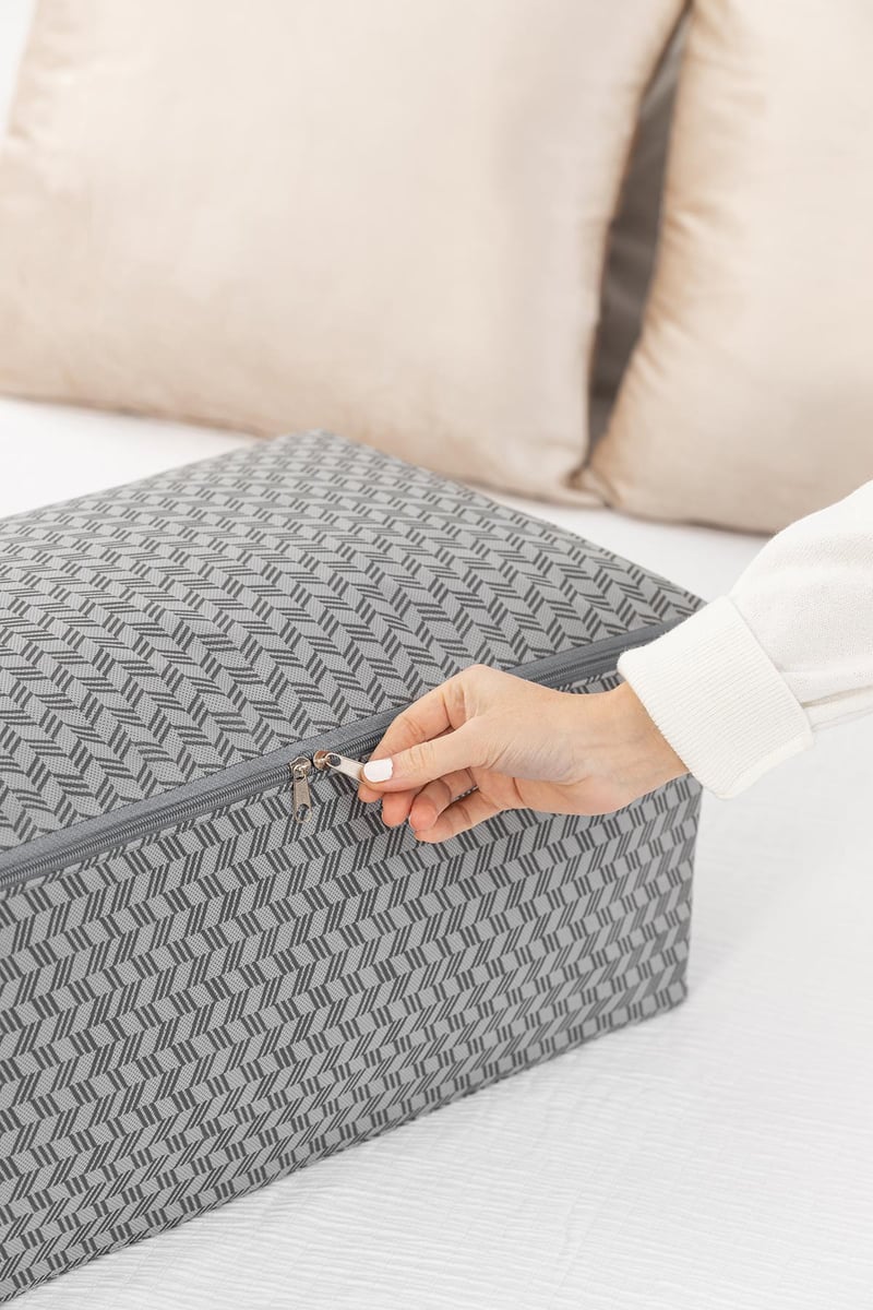 Rek Home Orta Boy Balıksırtı Baskılı Gri Hurç / 52x28x21