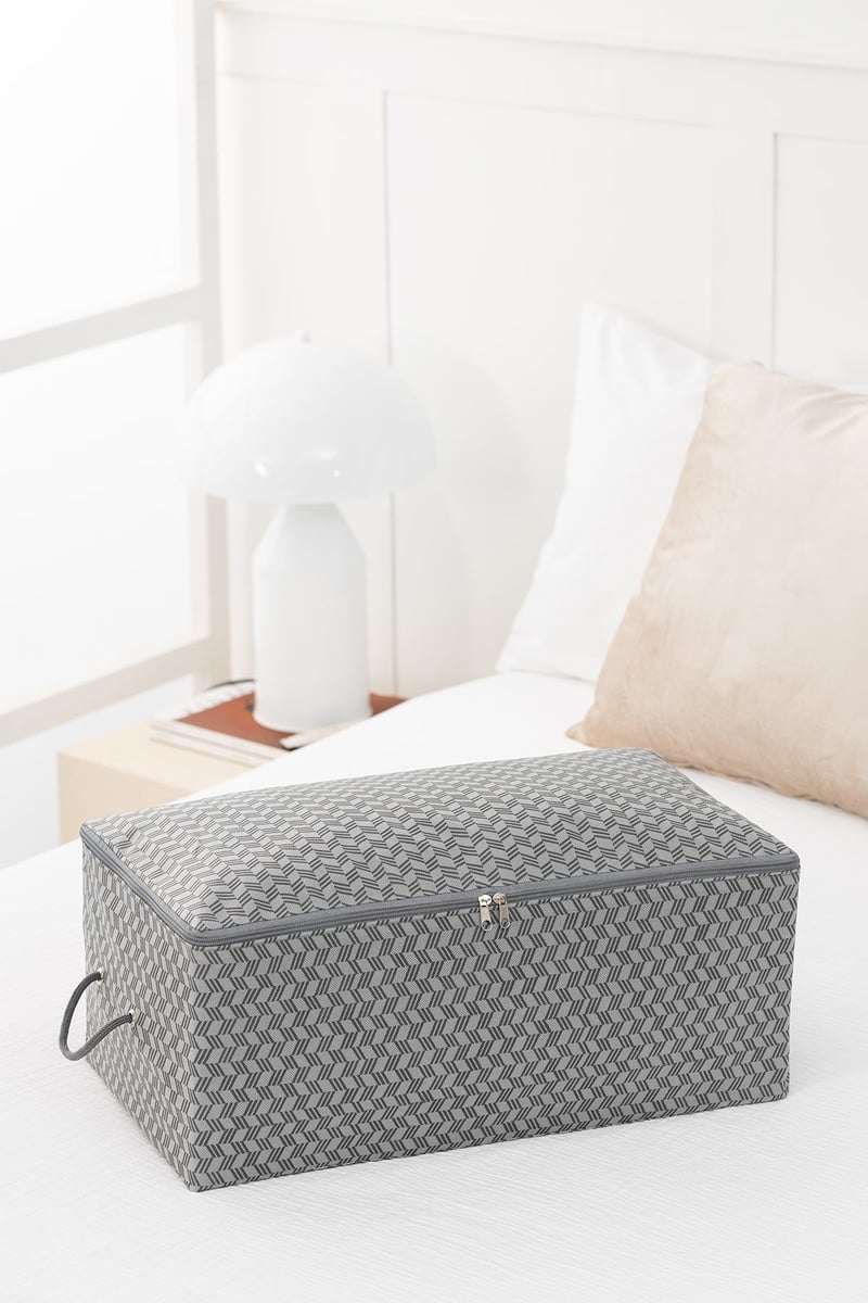 Rek Home Orta Boy Balıksırtı Baskılı Gri Hurç / 52x28x21