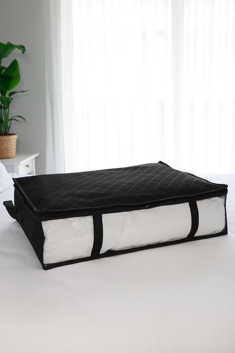 Rek Home Pencereli Siyah Baza Altı Yastık Yorgan Kazak Hurcu / 60x45x15