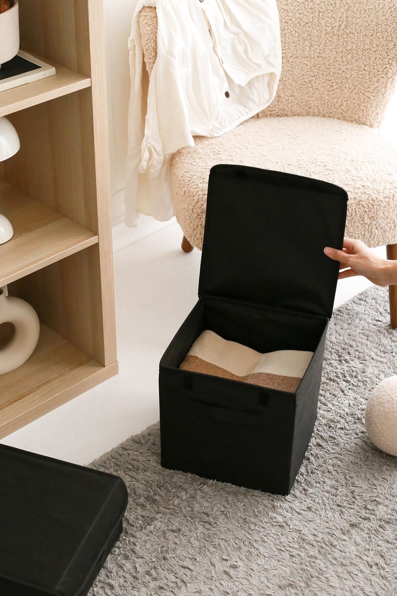Rek Home Siyah Kapaklı Dolap İçi Çamaşır Oyuncak Düzenleyici Katlanır Saklama Kutusu 28x28x28