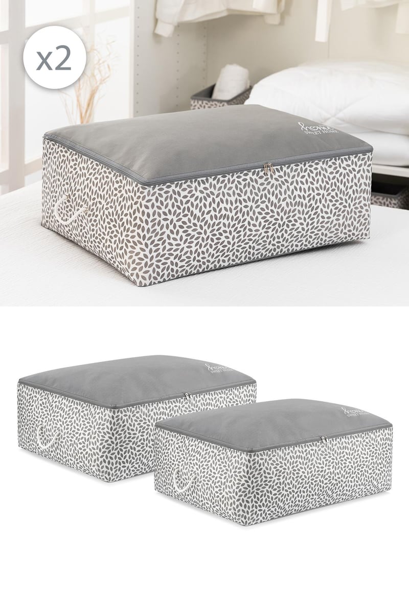REKHOME 2li Gri Home Sweet Home Büyük Boy Baza Altı Çekyat Tipi Yastık Yorgan Kazak Düzenleyici Kıyafet Hurcu 62x46x22