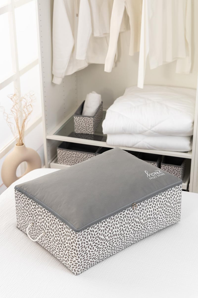 REKHOME 3 Adet Büyük Boy Home Sweet Home Gri Baza Altı Yastık Yorgan Kazak Hurcu 62x46x22
