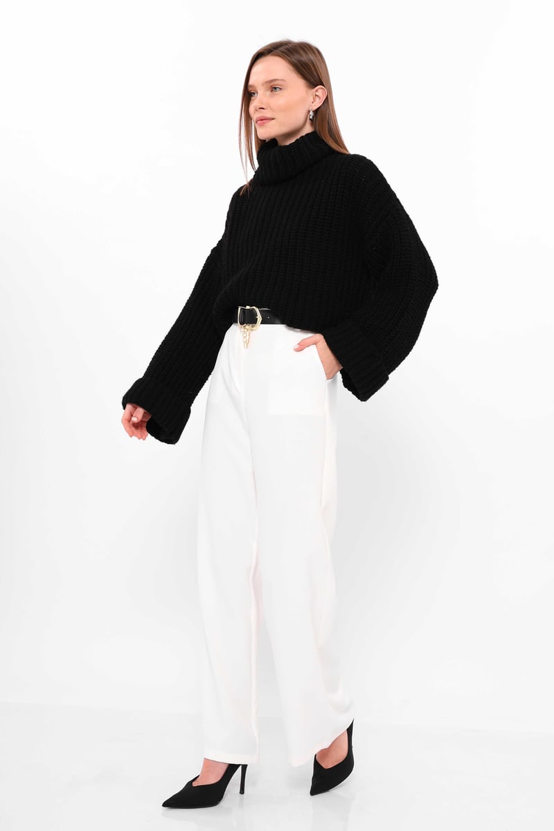 Belt Detailed Palazzo Trousers White