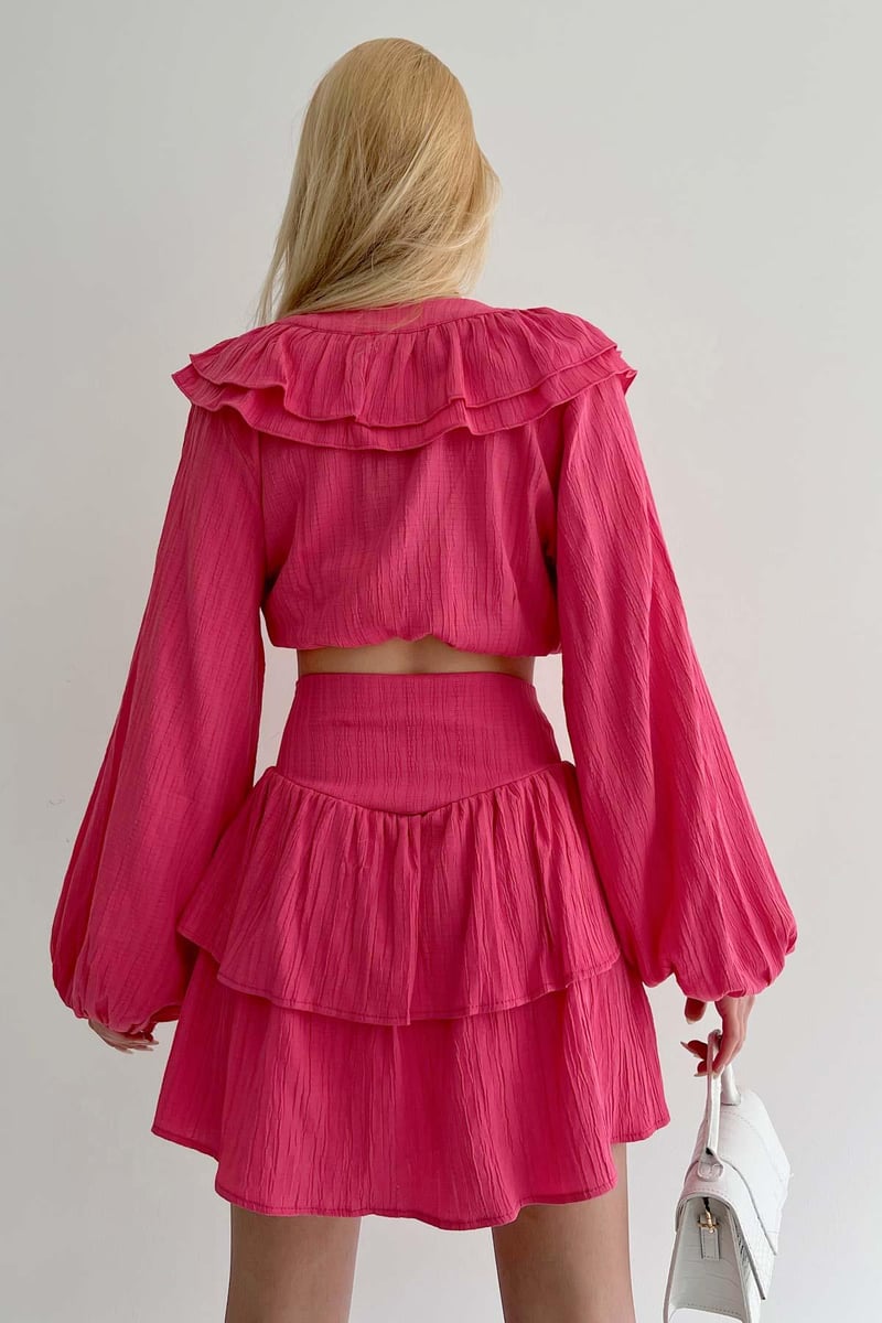 Frilly V-Neck Blouse Fuchsia