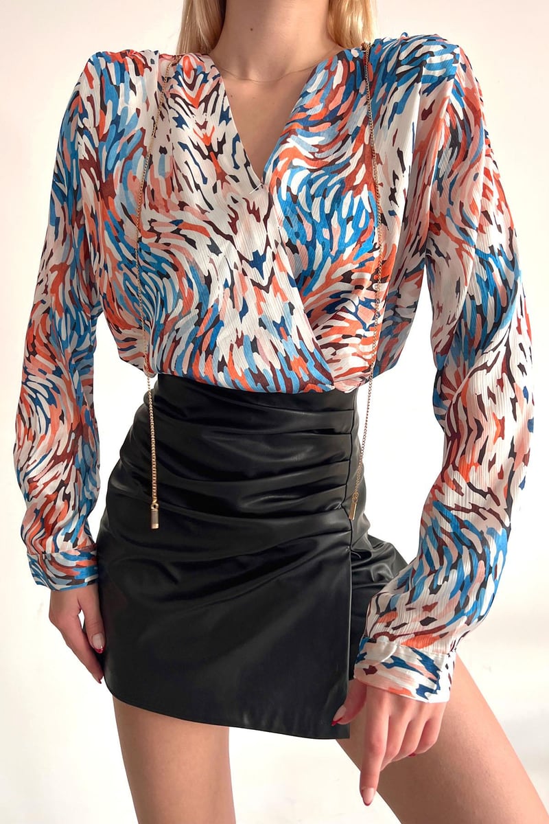Double-breasted Collar Rope Detail Blouse Cinnamon